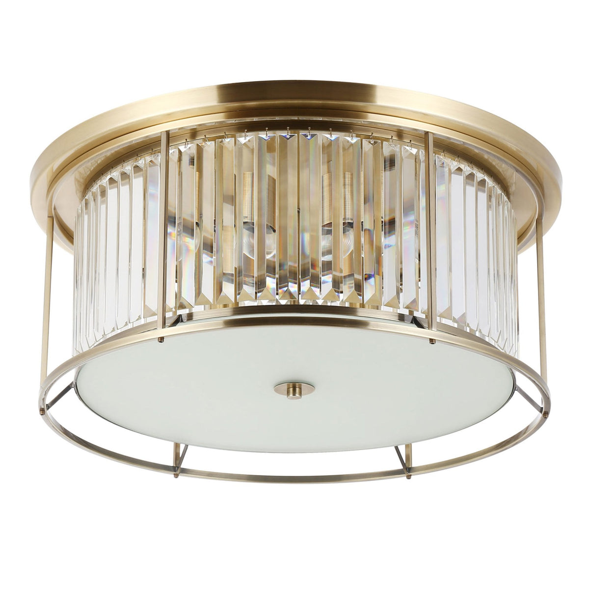 Torrington 6 Lamp 650mm Ceiling Light in Antique Brass with Clear Crystals