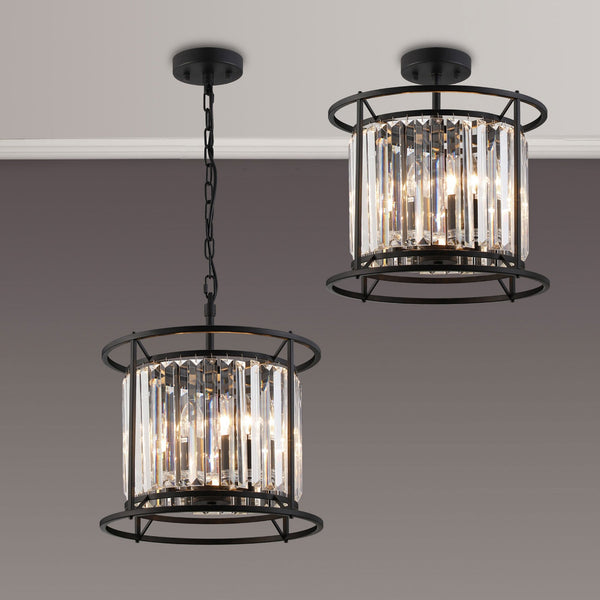 Torrington 3 Lamp 360mm Pendant in Satin Black with Clear Crystals