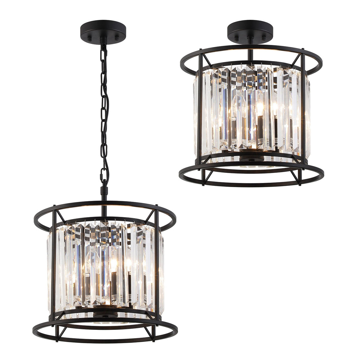 Torrington 3 Lamp 360mm Pendant in Satin Black with Clear Crystals