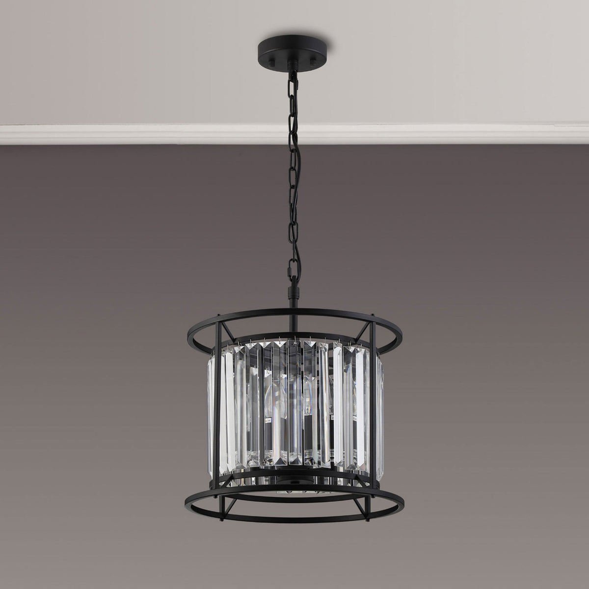 Torrington 3 Lamp 360mm Pendant in Satin Black with Clear Crystals