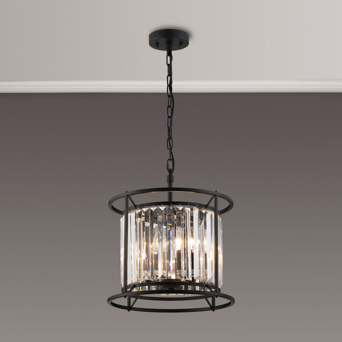 Torrington 3 Lamp 360mm Pendant in Satin Black with Clear Crystals