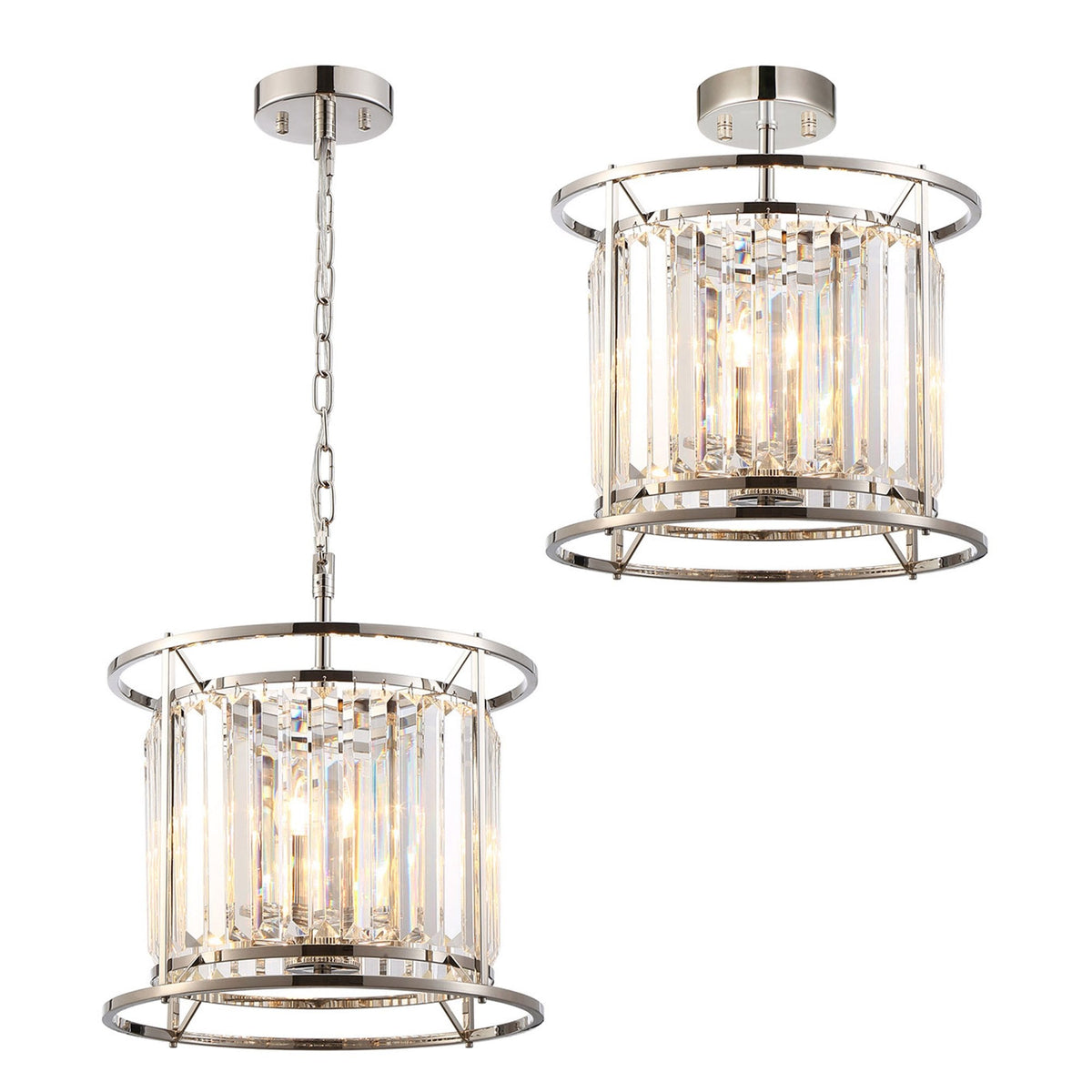 Torrington 3 Lamp 360mm Pendant in Polished Nickel with Clear Crystals