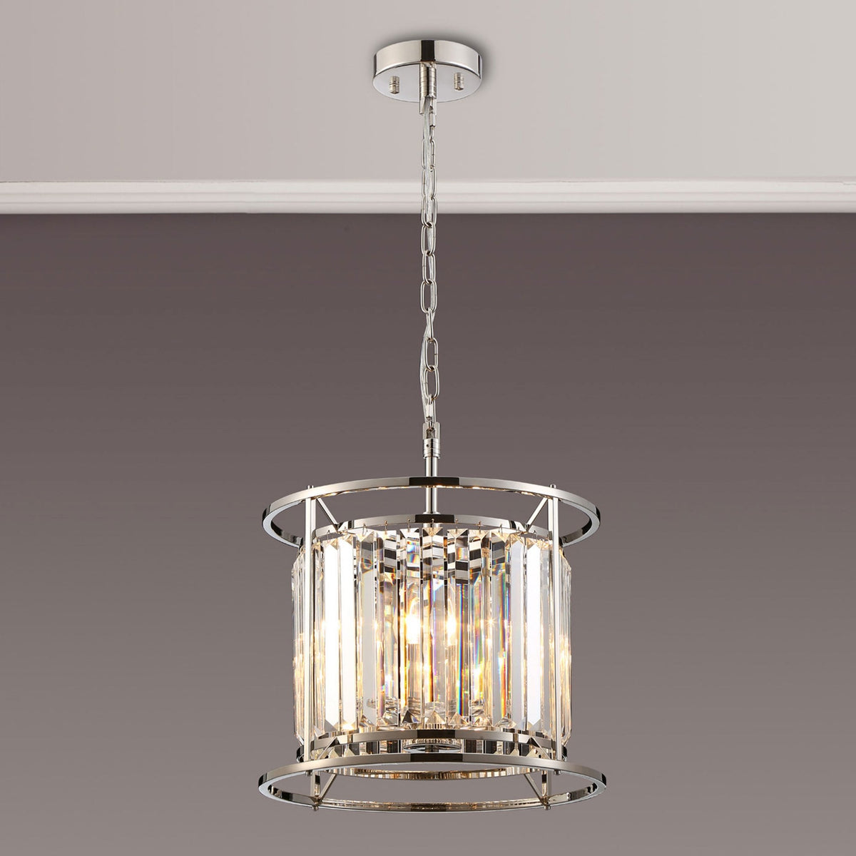 Torrington 3 Lamp 360mm Pendant in Polished Nickel with Clear Crystals
