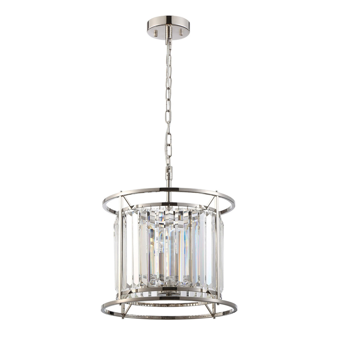 Torrington 3 Lamp 360mm Pendant in Polished Nickel with Clear Crystals