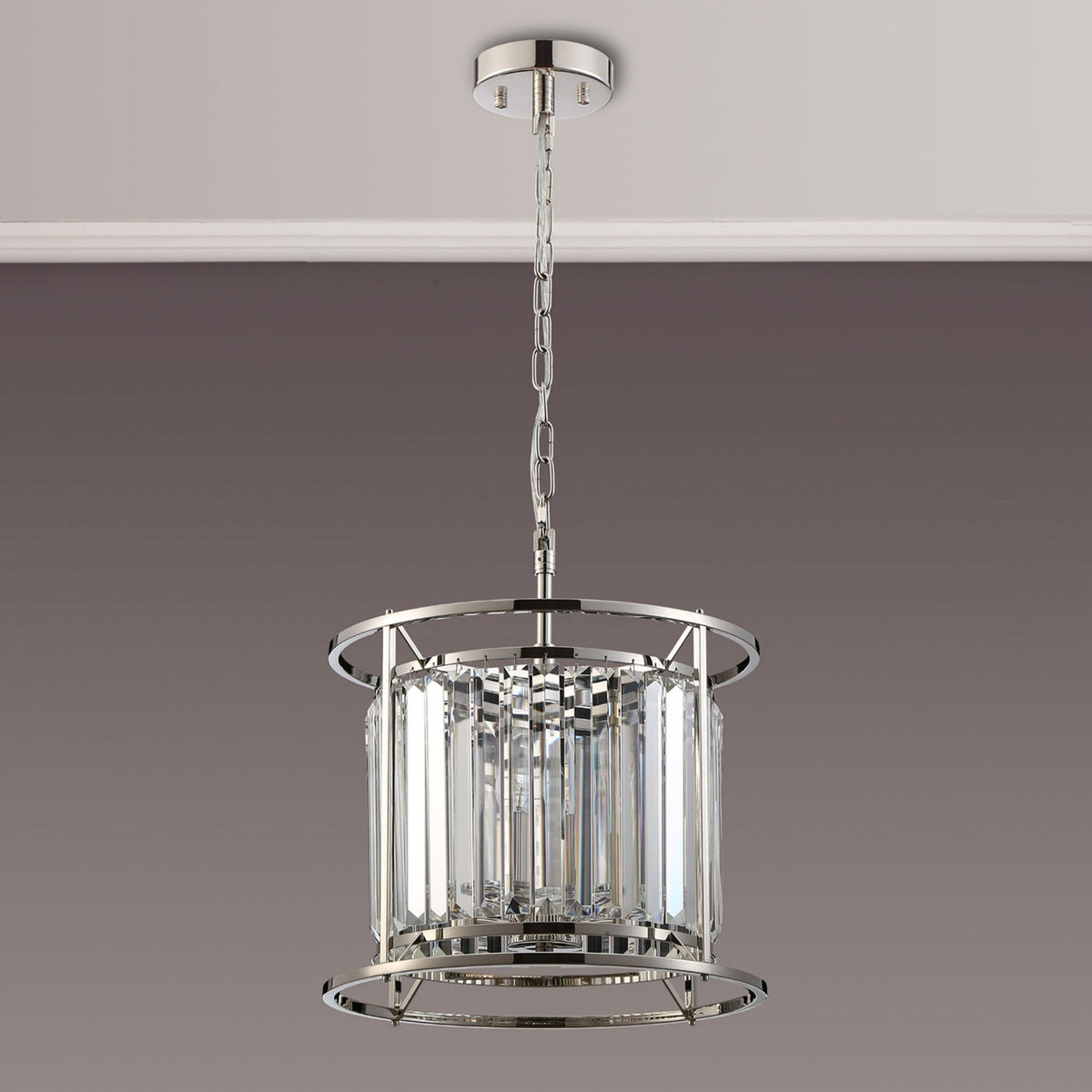 Torrington 3 Lamp 360mm Pendant in Polished Nickel with Clear Crystals