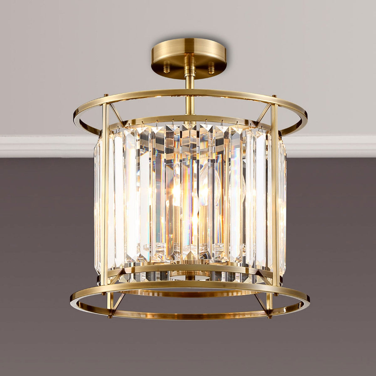 Torrington 3 Lamp 360mm Pendant in Antique Brass with Clear Crystals