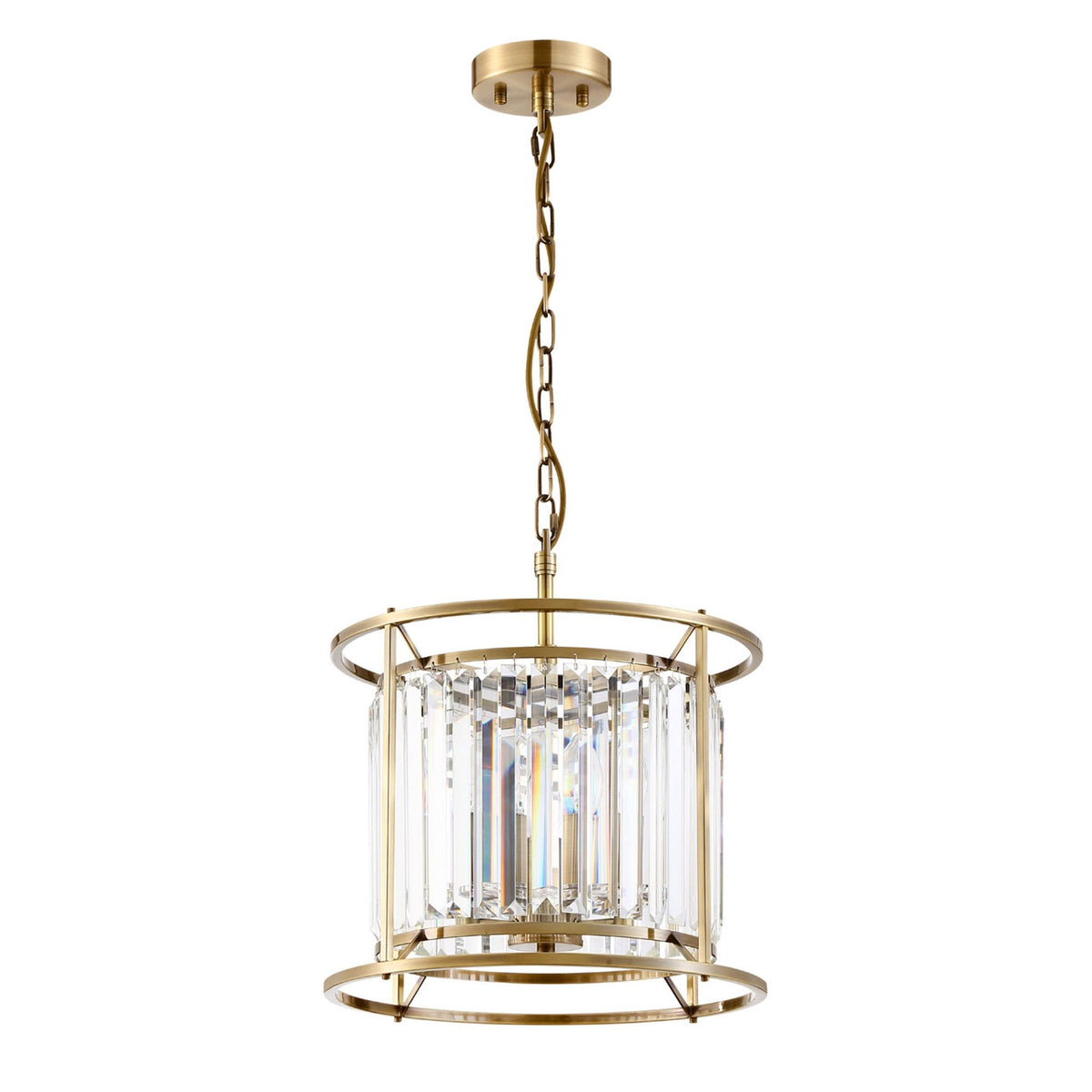 Torrington 3 Lamp 360mm Pendant in Antique Brass with Clear Crystals