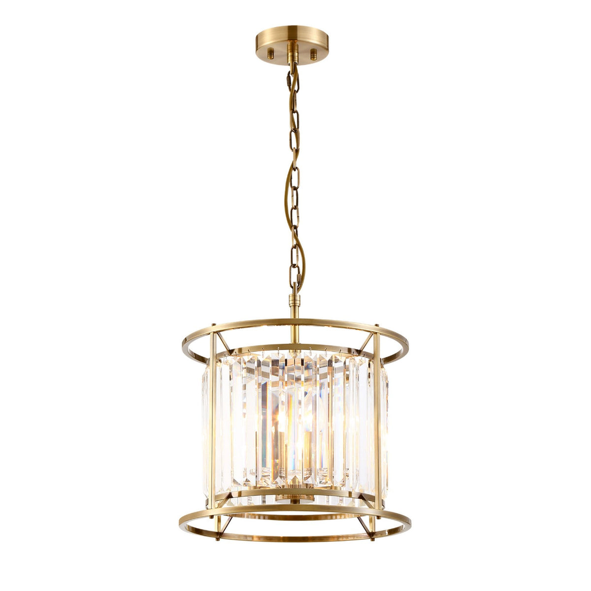 Torrington 3 Lamp 360mm Pendant in Antique Brass with Clear Crystals