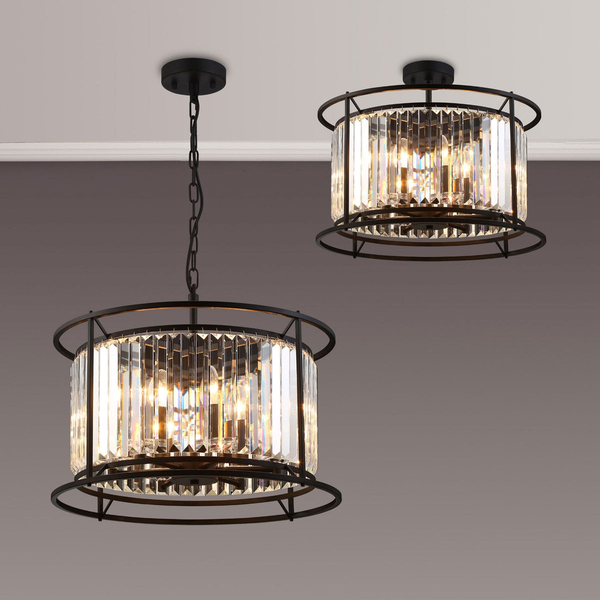 Torrington 6 Lamp 500mm Pendant in Satin Black with Clear Crystals