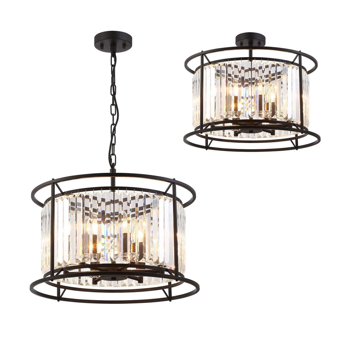 Torrington 6 Lamp 500mm Pendant in Satin Black with Clear Crystals