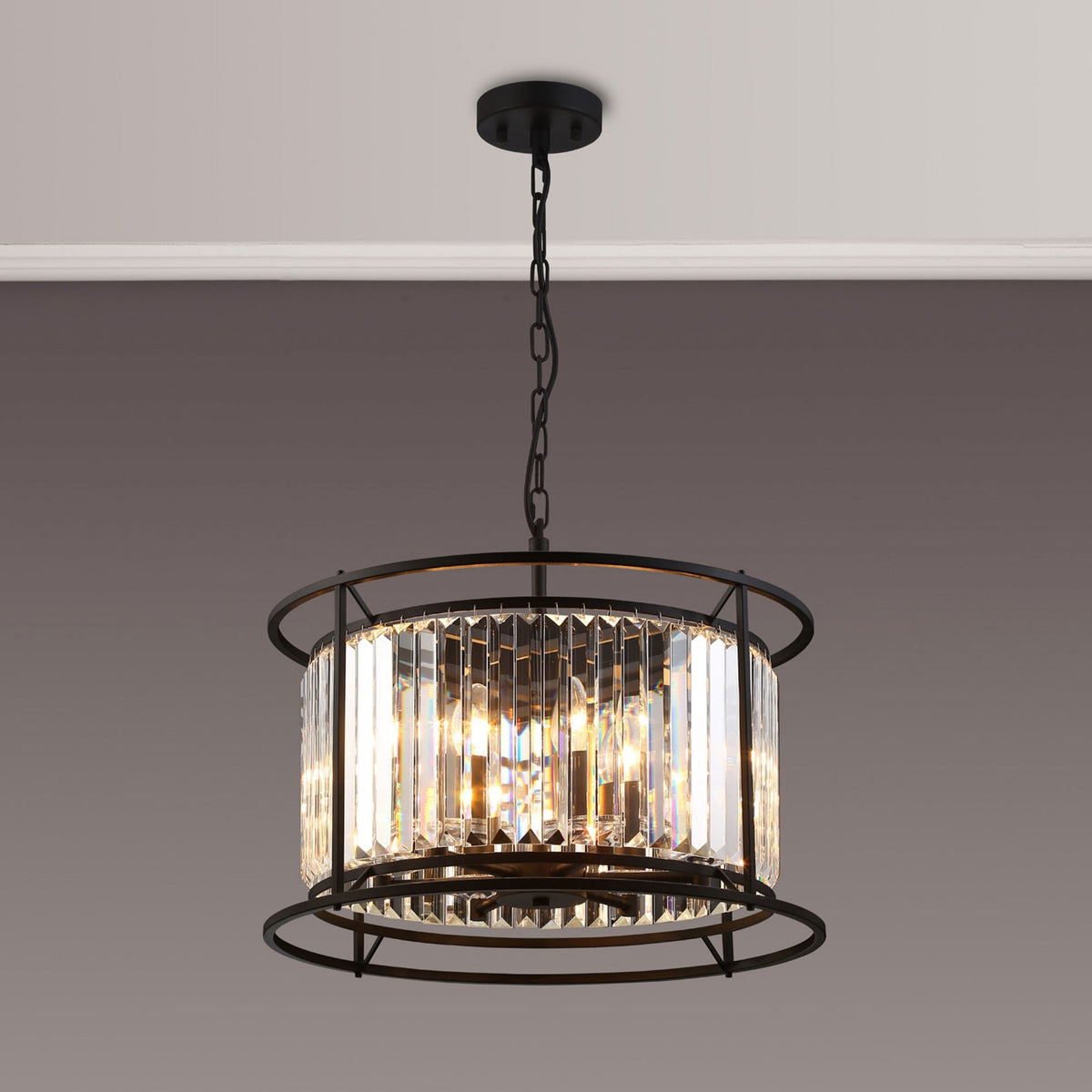 Torrington 6 Lamp 500mm Pendant in Satin Black with Clear Crystals