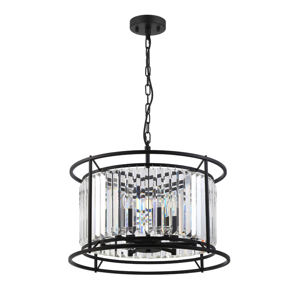 Torrington 6 Lamp 500mm Pendant in Satin Black with Clear Crystals