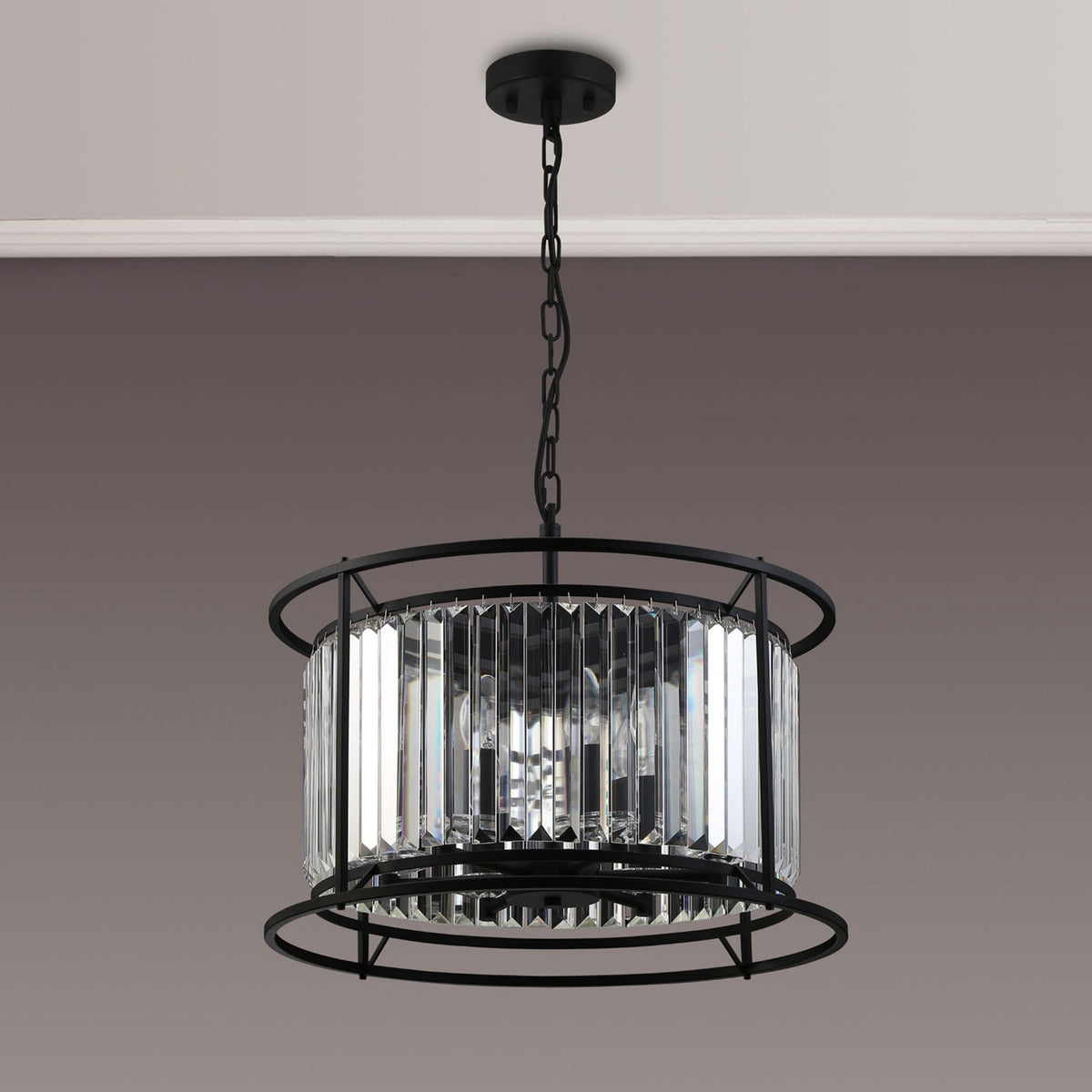 Torrington 6 Lamp 500mm Pendant in Satin Black with Clear Crystals