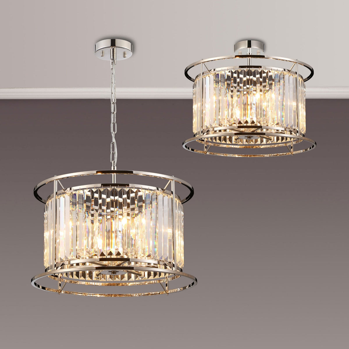 Torrington 6 Lamp 500mm Pendant Polished Nickel Clear Crystals