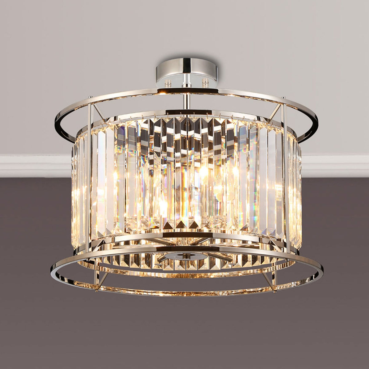 Torrington 6 Lamp 500mm Pendant in Polished Nickel with Clear Crystals