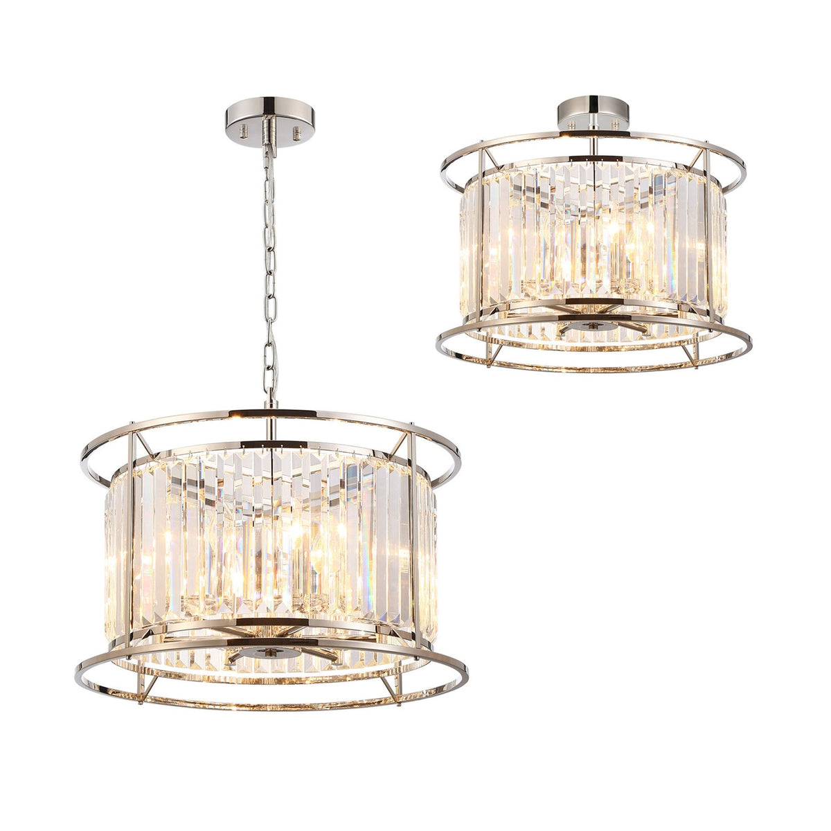 Torrington 6 Lamp 500mm Pendant in Polished Nickel with Clear Crystals