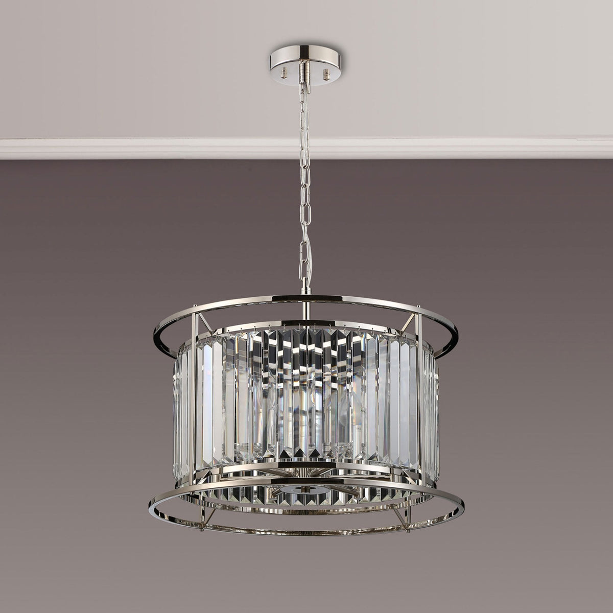 Torrington 6 Lamp 500mm Pendant in Polished Nickel with Clear Crystals