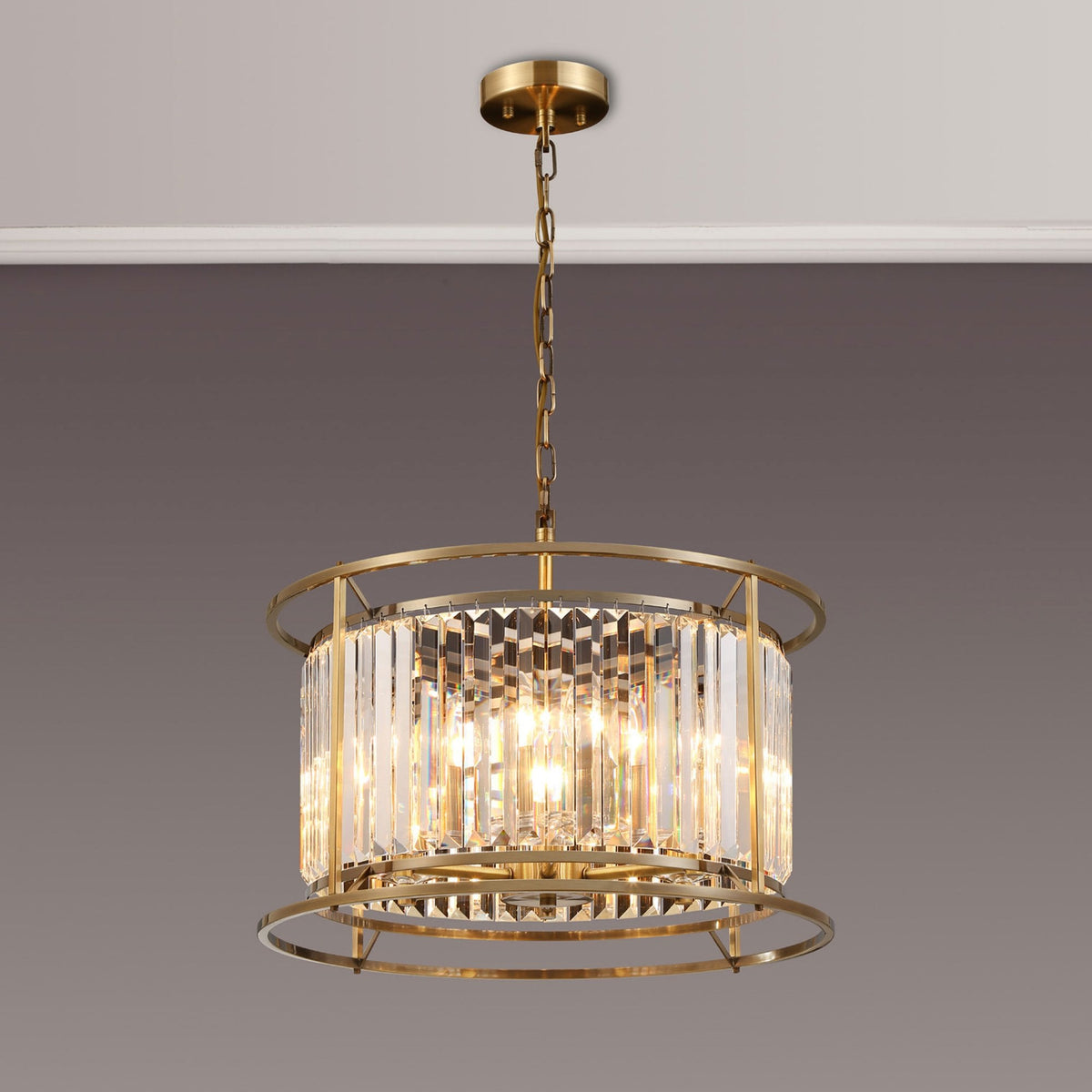 Torrington 6 Lamp 500mm Pendant in Antique Brass with Clear Crystals