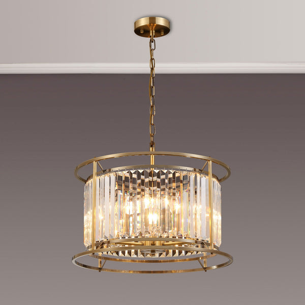 Torrington 6 Lamp 500mm Pendant in Antique Brass with Clear Crystals