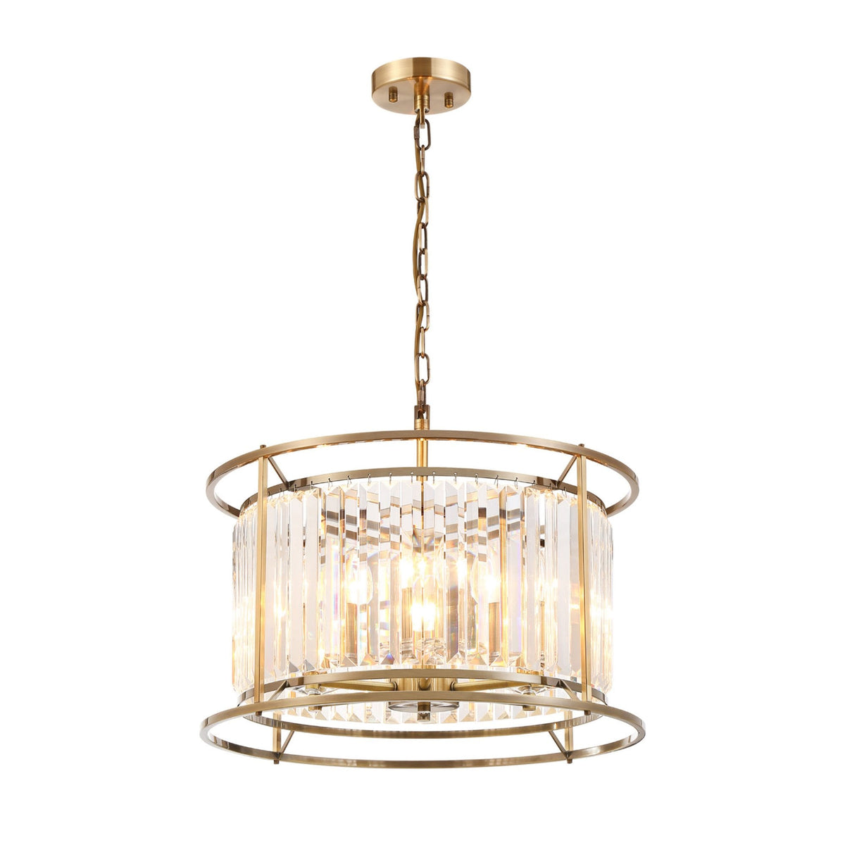 Torrington 6 Lamp 500mm Pendant in Antique Brass with Clear Crystals