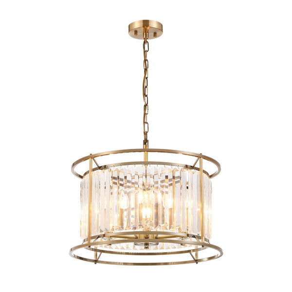 Torrington 6 Lamp 500mm Pendant in Antique Brass with Clear Crystals