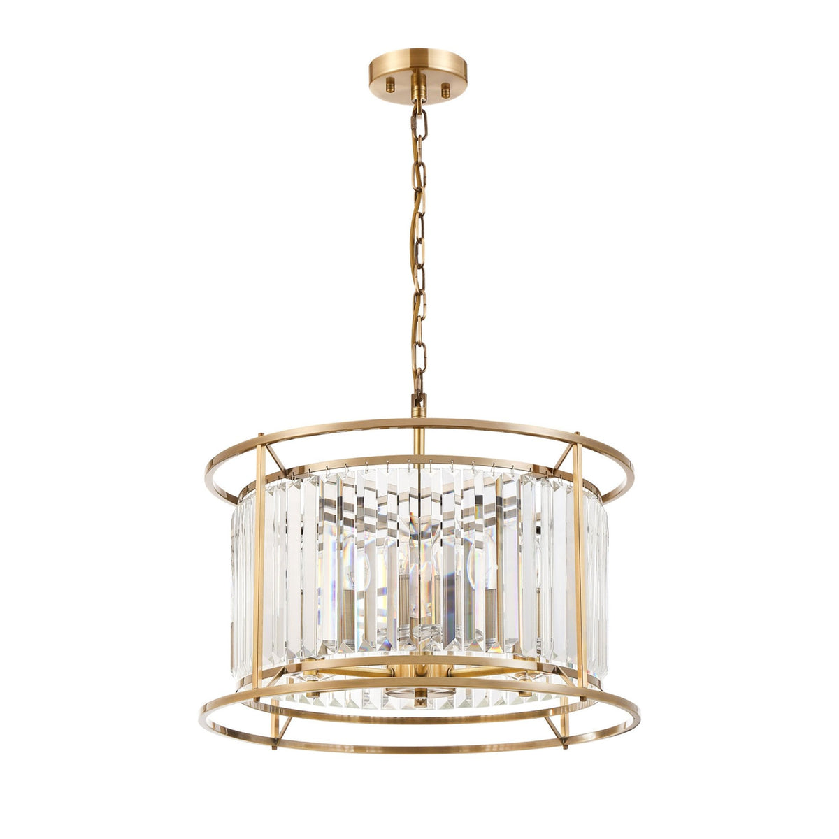 Torrington 6 Lamp 500mm Pendant in Antique Brass with Clear Crystals