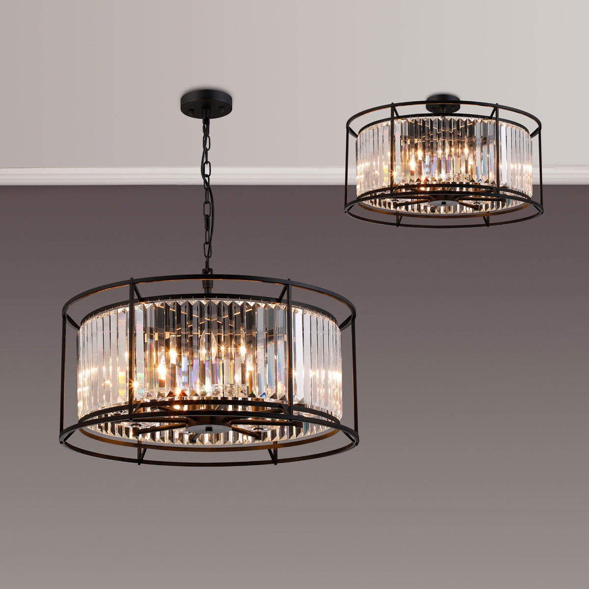 Torrington 8 Lamp 650mm Pendant in Satin Black with Clear Crystals