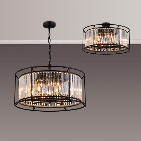 Torrington 8 Lamp 650mm Pendant in Satin Black with Clear Crystals