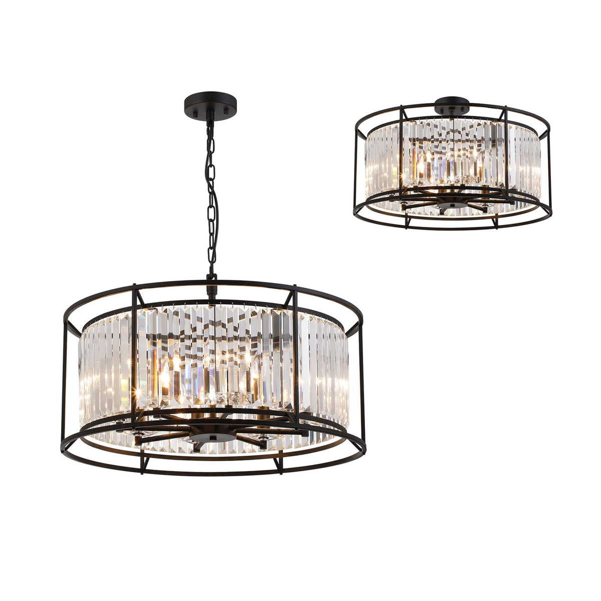 Torrington 8 Lamp 650mm Pendant in Satin Black with Clear Crystals