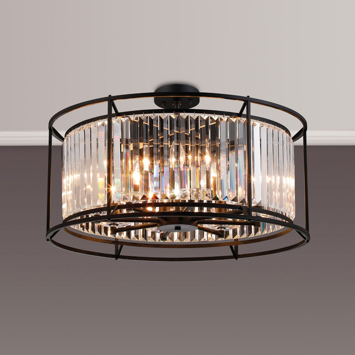Torrington 8 Lamp 650mm Pendant in Satin Black with Clear Crystals