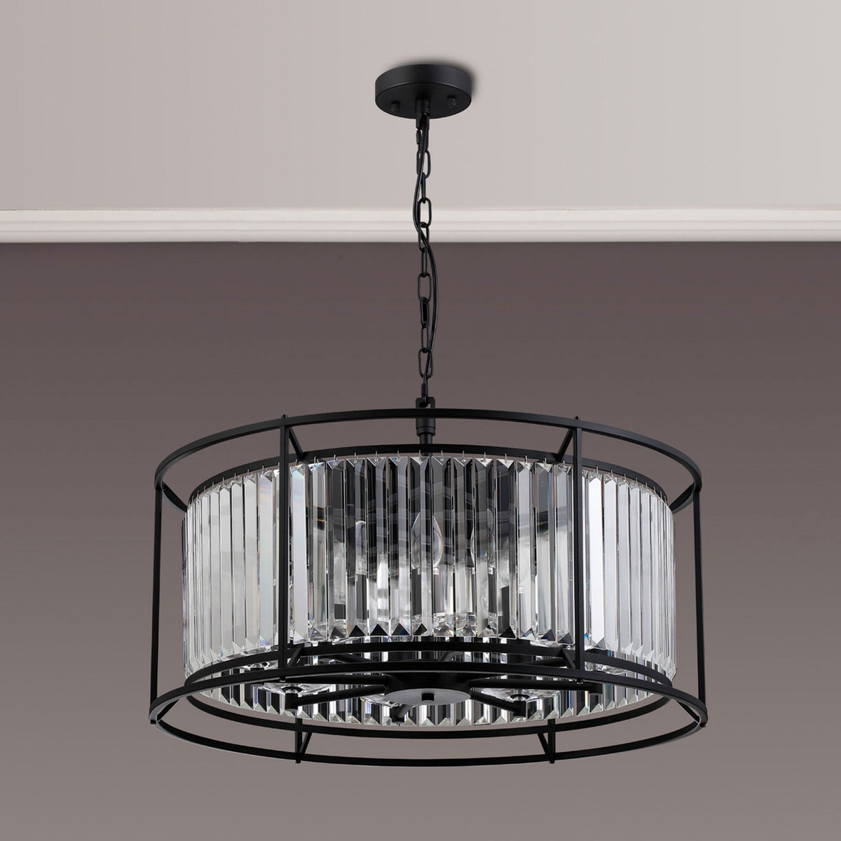 Torrington 8 Lamp 650mm Pendant in Satin Black with Clear Crystals