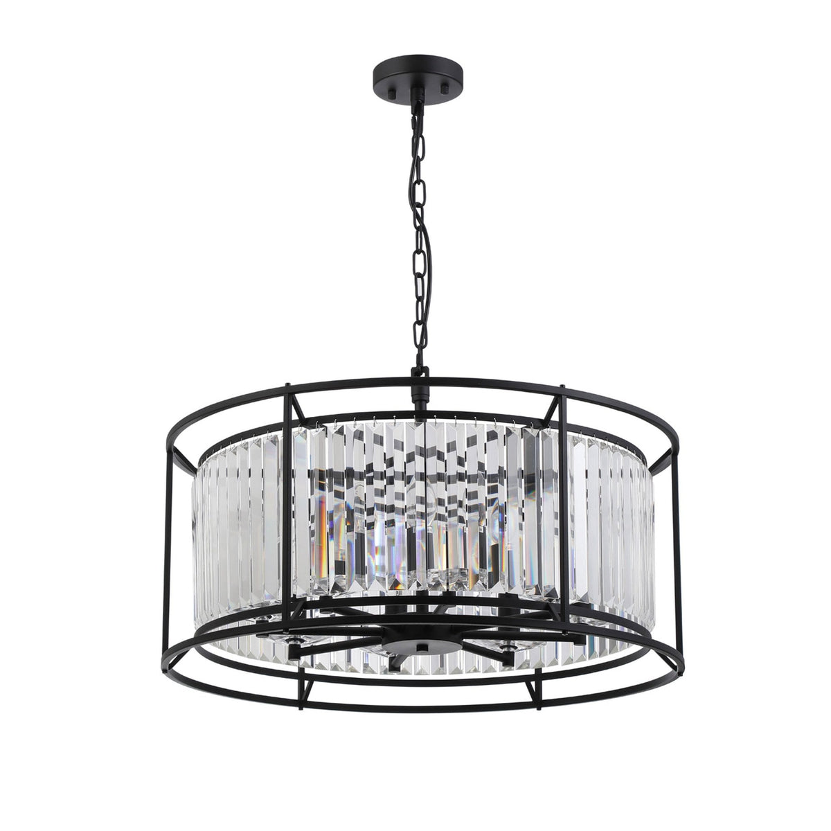 Torrington 8 Lamp 650mm Pendant in Satin Black with Clear Crystals