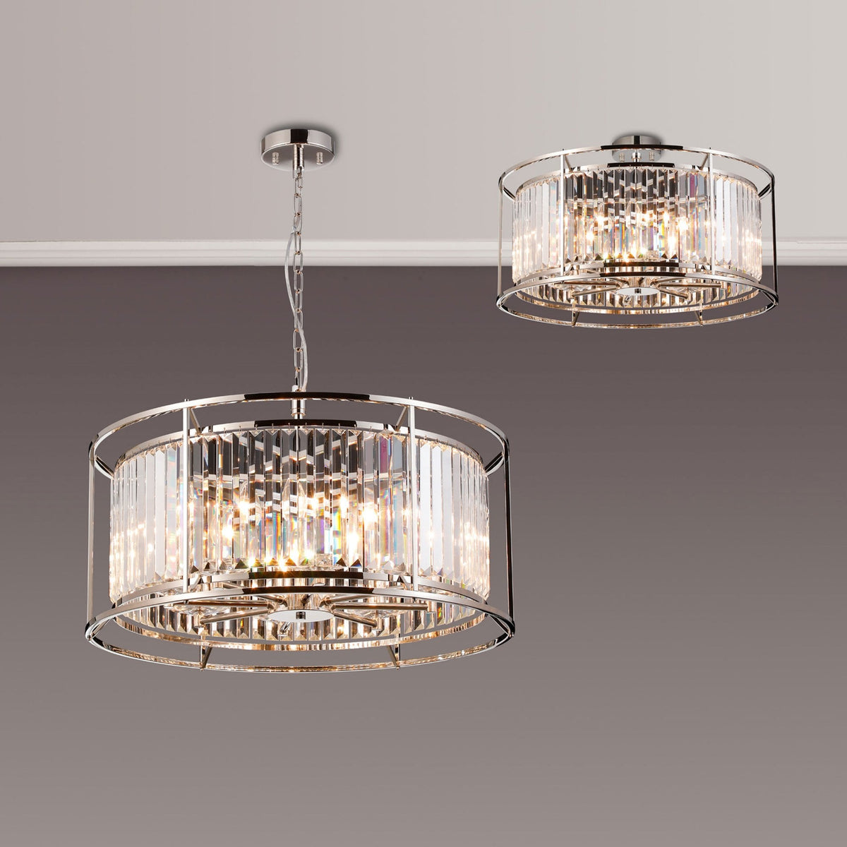 Torrington 8 Lamp 650mm Pendant in Polished Nickel with Clear Crystals