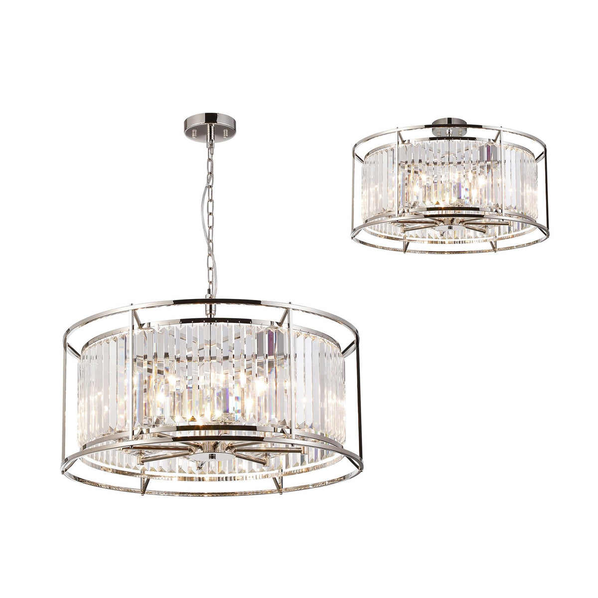 Torrington 8 Lamp 650mm Pendant in Polished Nickel with Clear Crystals