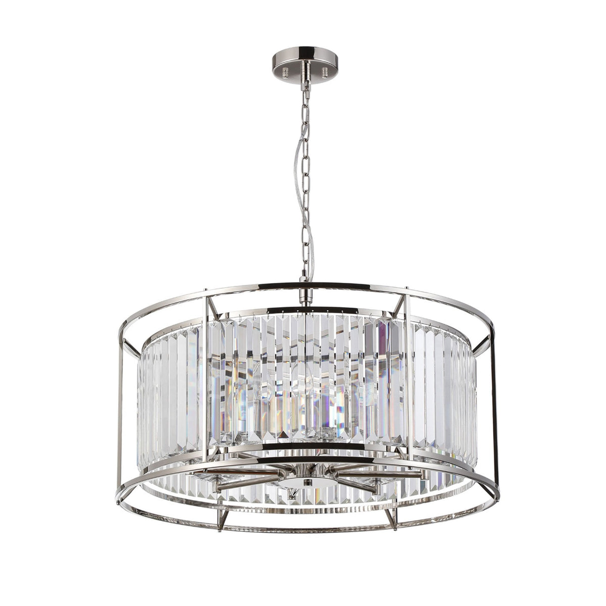 Torrington 8 Lamp 650mm Pendant in Polished Nickel with Clear Crystals