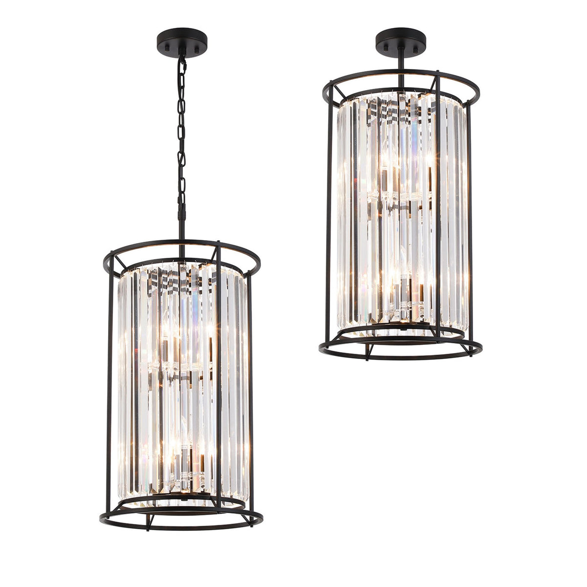 Torrington 6 Lamp 2 Tier Pendant in Satin Black with Clear Crystals