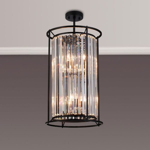 Torrington 6 Lamp 2 Tier Pendant in Satin Black with Clear Crystals
