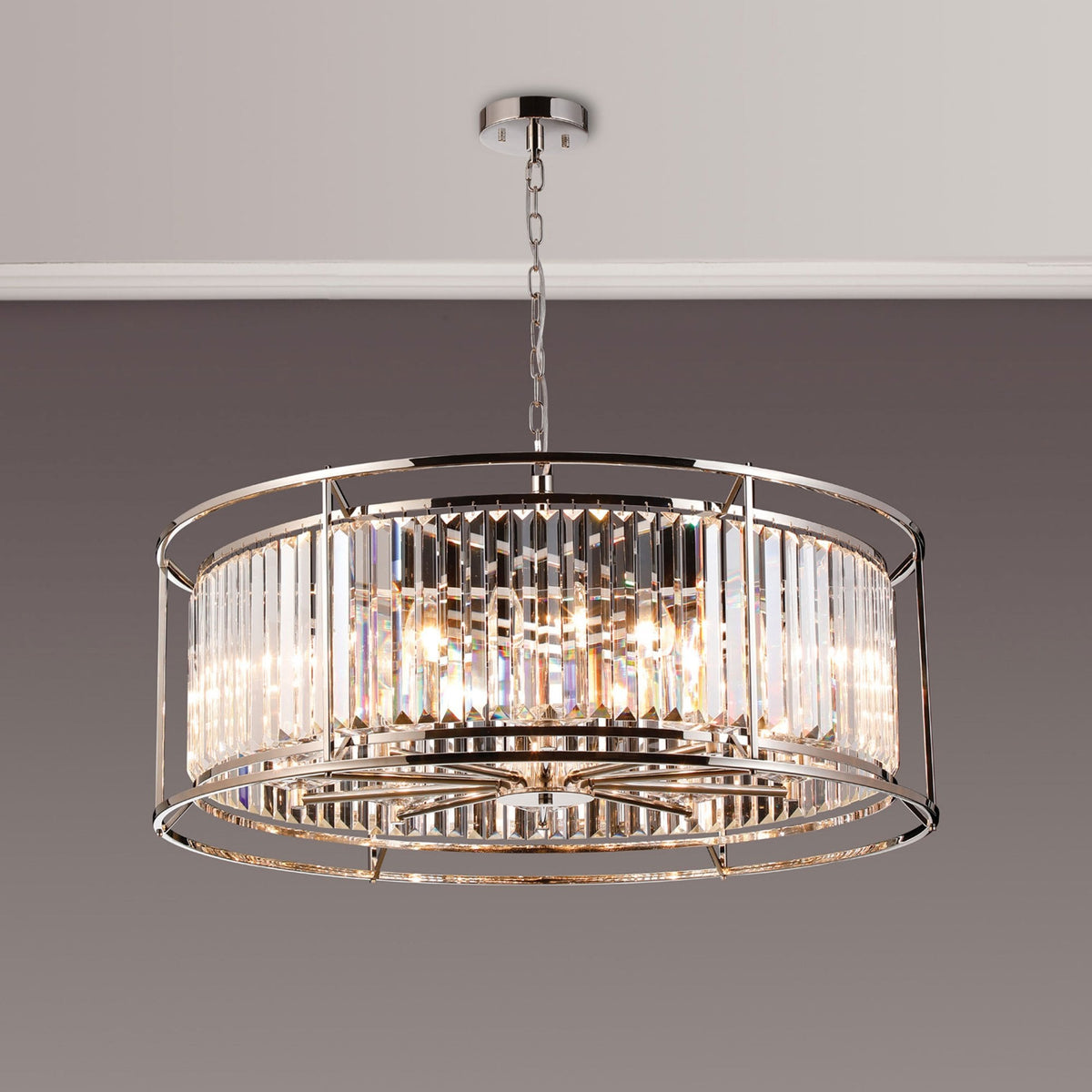Torrington 10 Lamp 800mm Pendant Polished Nickel Clear Crystals