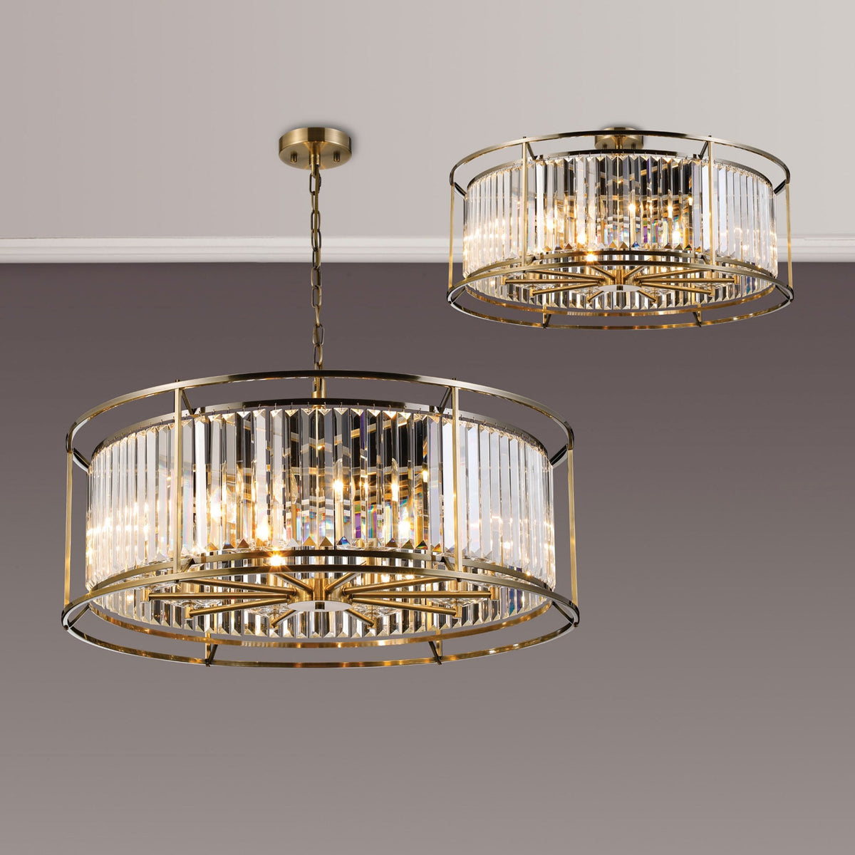 Torrington 10 Lamp 800mm Pendant Antique Brass Clear Crystals