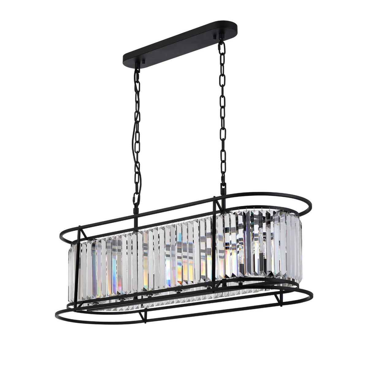 Torrington 7 Lamp Oval Pendant in Satin Black with Clear Crystals