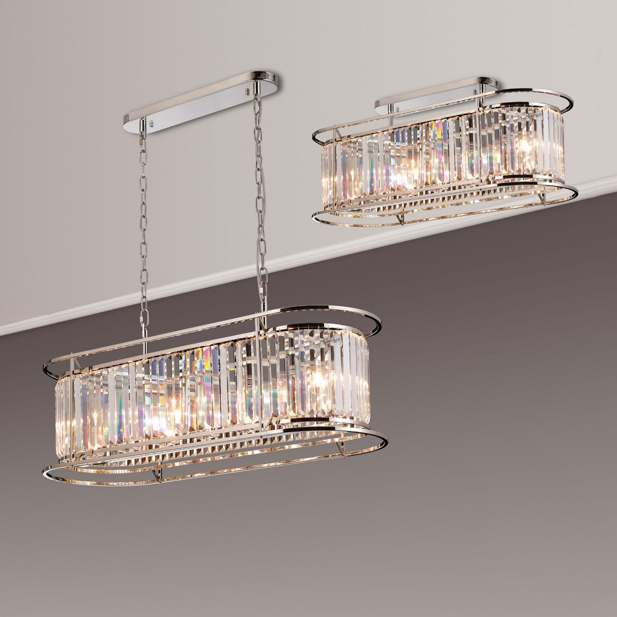 Torrington 7 Lamp Oval Pendant Polished Nickel Clear Crystals