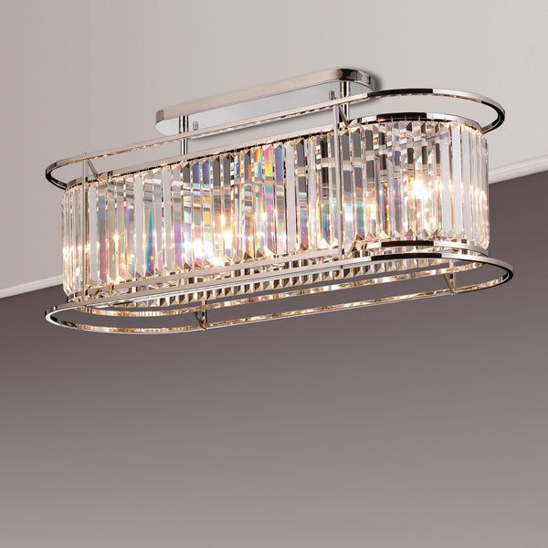 Torrington 7 Lamp Oval Pendant in Polished Nickel with Clear Crystals