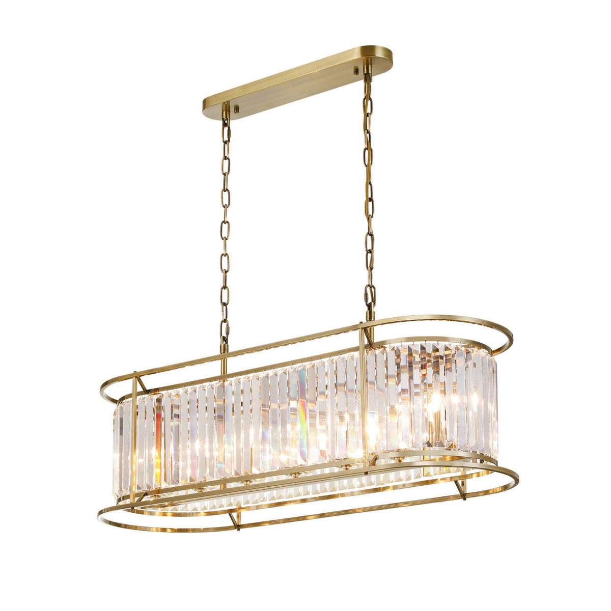 Torrington 7 Lamp Oval Pendant in Antique Brass with Clear Crystals