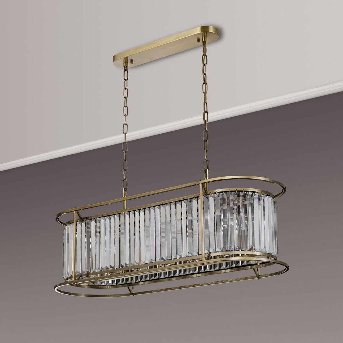 Torrington 7 Lamp Oval Pendant in Antique Brass with Clear Crystals