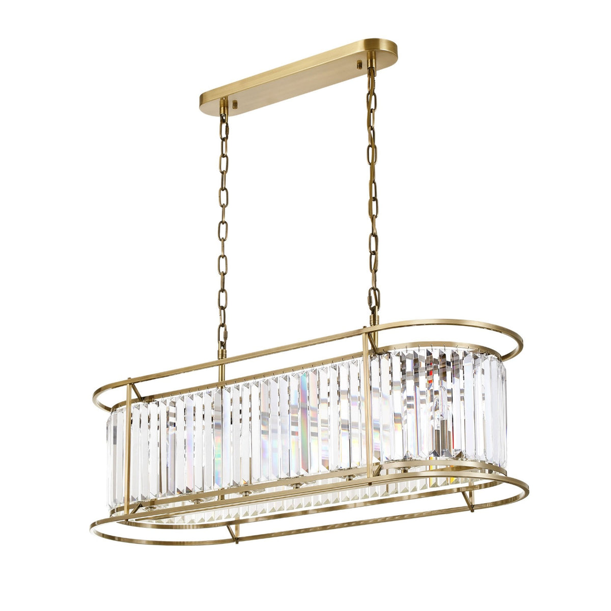 Torrington 7 Lamp Oval Pendant in Antique Brass with Clear Crystals