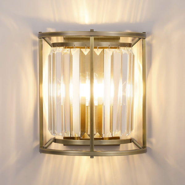 Torrington Wall Light in Antique Brass with Clear Crystals