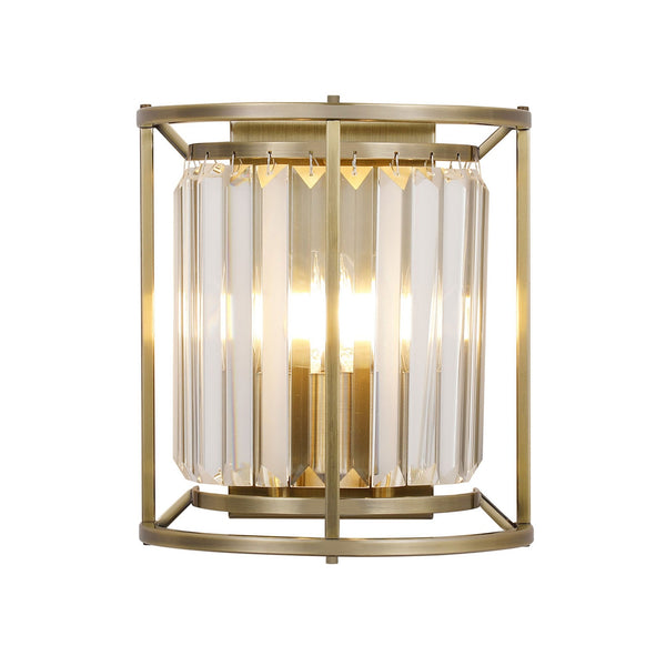 Torrington Wall Light in Antique Brass with Clear Crystals