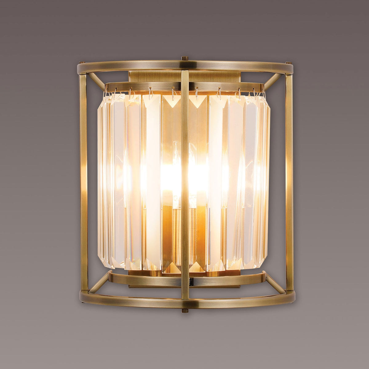 Torrington Wall Light in Antique Brass with Clear Crystals