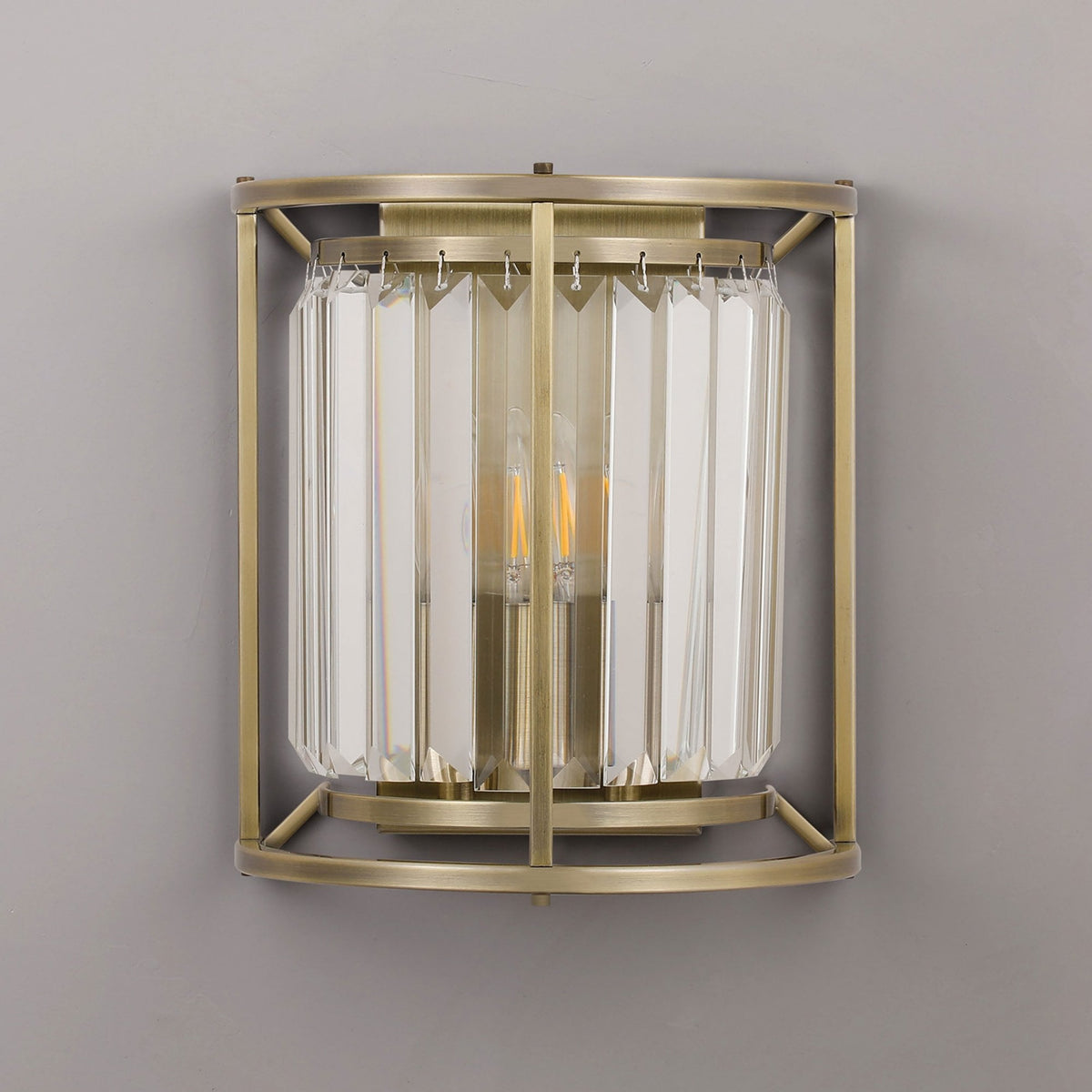 Torrington Wall Light in Antique Brass with Clear Crystals