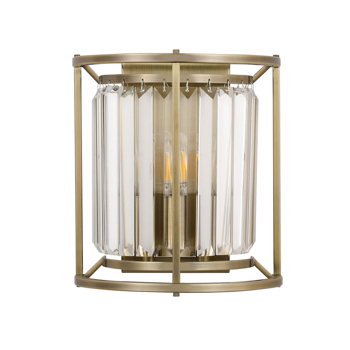Torrington Wall Light in Antique Brass with Clear Crystals